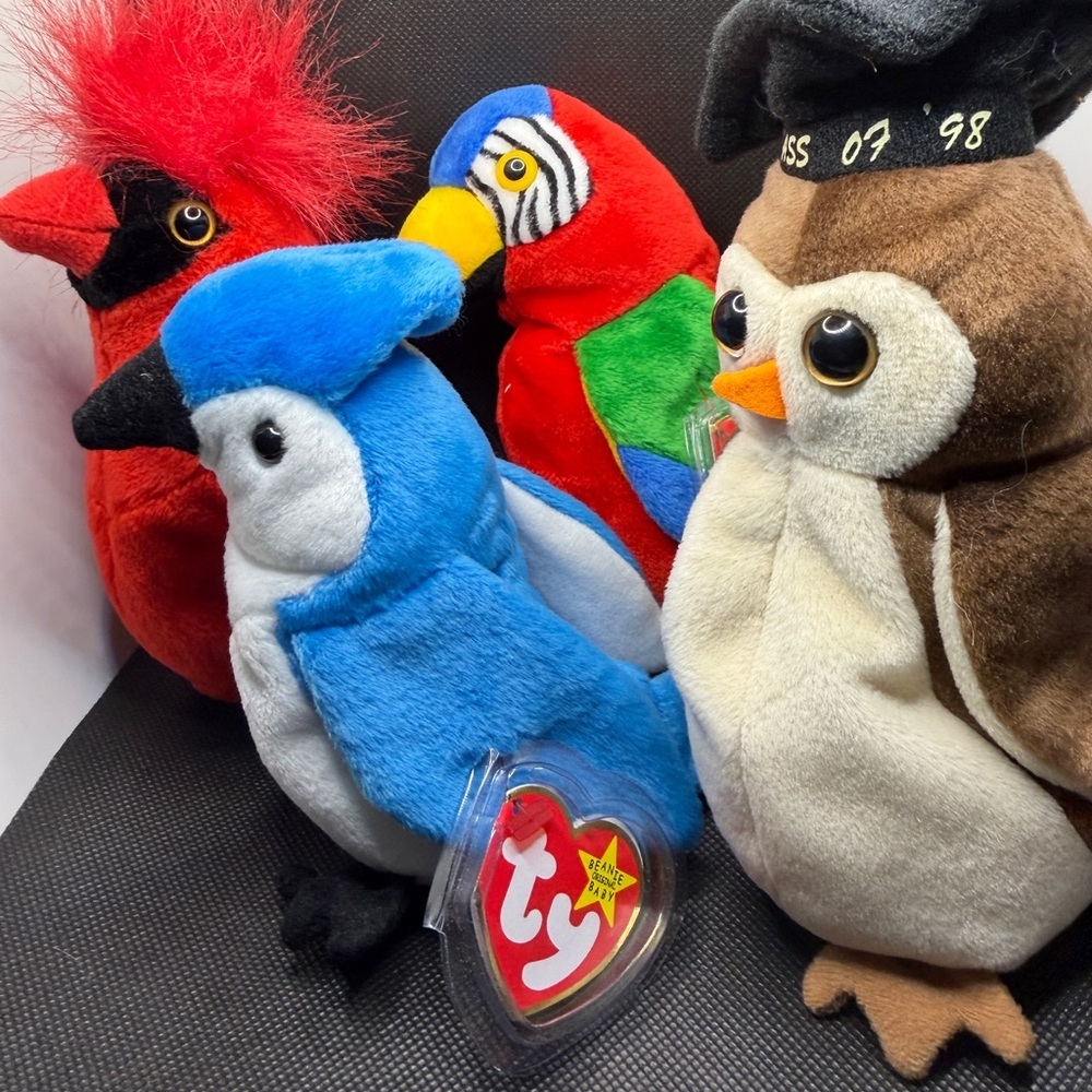 Y Beanie Babies Bird Bundle Wise Owl Mac Cardinal Rocket Blue Jay Jabber Parrot